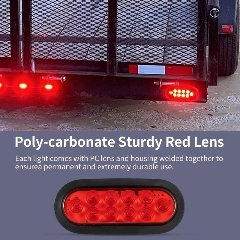 RUNHWEE 6" Oval LED Trailer Lights Kit, 4PCS Waterproof Stop/Turn/Brake Tail Lights with 10 LED Markers for Truck, RV, Boat, Trailer (Red) DOT Compliant - Image 3